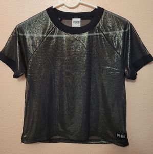 Pink- Metallic Mesh Crop Top